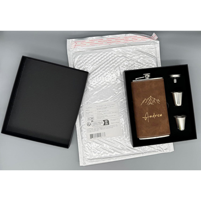 Набір фляг з гравіюванням гір, фляга з нержавіючої сталі 8oz/237ml, персоналізований подарунок на день народження, персоналізовані подарунки для чоловіків, кемперів, мандрівників (сірий) (Braun-design 5, 355ml/12oz)