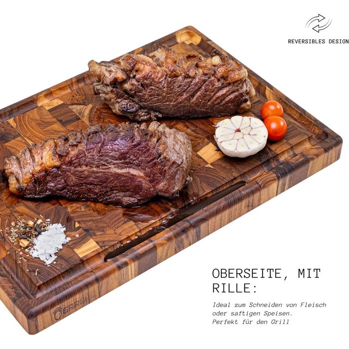 Дерев'яний обробний дошка Erke Schneidebrett з текового дерева, 44 x 29.5 x 3.2 см, з жолобом для соку, товщина 3.2 см