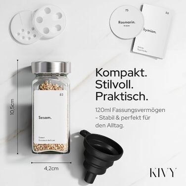 KIVY органайзер для спецій з 24 баночками та етикетками, регульований, для шухляди, підставка для зберігання спецій