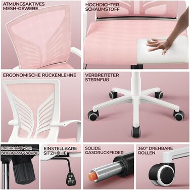 Крісло офісне Yaheetech ергономічне з регулюванням висоти, поворотне, з м'яким сидінням, для офісу/кабінету, світло-рожеве (2 шт)
