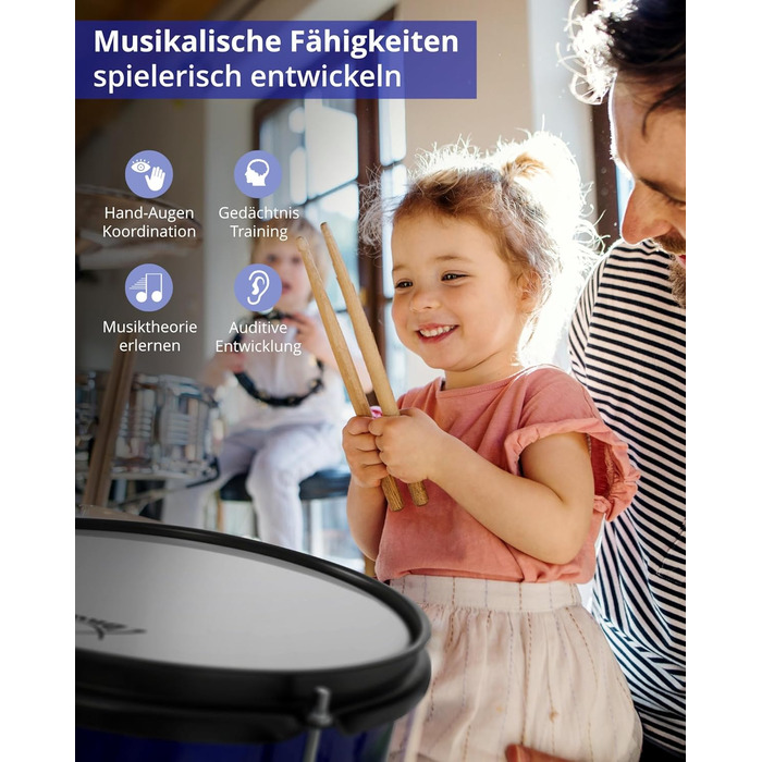 XDrum Junior KIDS барабанна установка для дітей 3-5 років - комплект зі стільчиком, паличками та ключем - блакитна