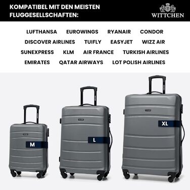 ВалізаWITTCHEN Globe Line сірого кольору (4 шт.): велика, середній, маленька, ручна. ABS, телескопічна ручка, кодовий замок, 4 колеса