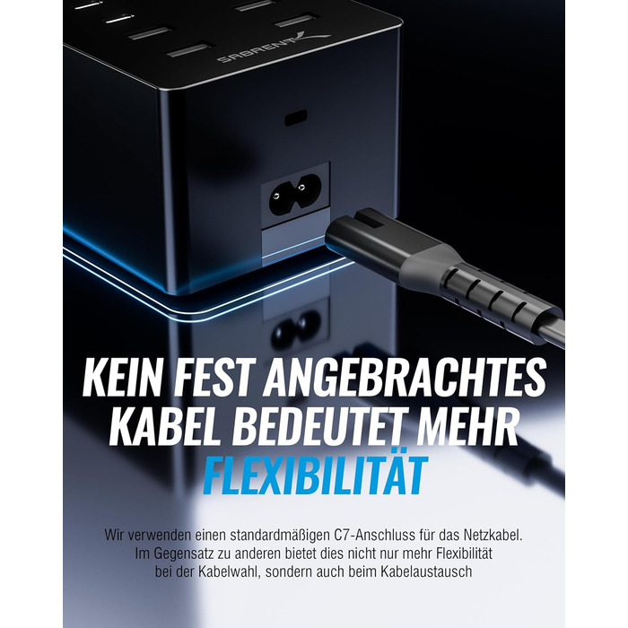 Зарядний пристрій Sabrent USB 60W, 10 портів, швидка зарядка для MacBook, ноутбуків USB-C, iPhone, Samsung Galaxy (AX-TPCS)