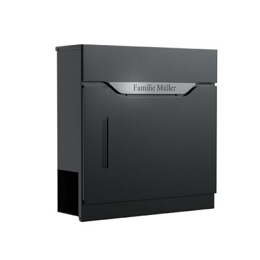 Поштовий ящик преміум класу з газетницею та оглядовим вікном, антрацит - персоналізований з іменем родини, настінний поштовий ящик