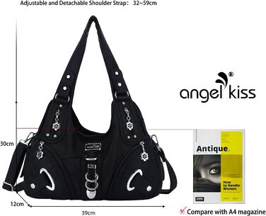 Сумка жіноча Angel Kiss Hobo через плече, чорна, PU шкіра, багато відділень