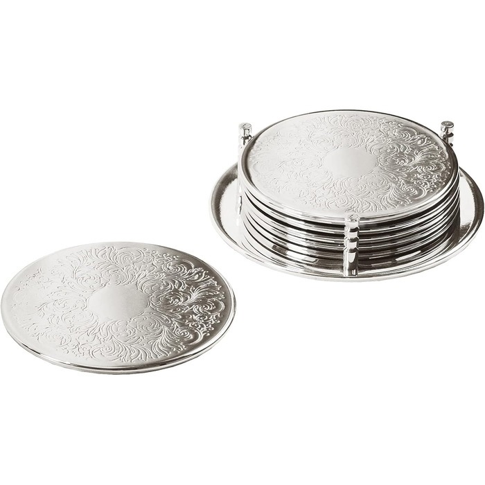 EDZARD Set of 6 Coasters Bruges (Ø 9 cm) in Silver - Saucers as coaster, coasters for glasses, cup coasters - in round shape for pots, candles, glasses, drinks instead of beer mats