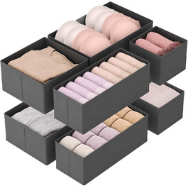 Lifewit Drawer Organizer Set, Closet Wardrobe Organizer Changing Table Drawer Organization System for Wardrobe Bedroom for Clothes, Children's Clothes, Socks, Underwear, Grey (Grey, 8)