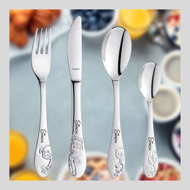 Дитячий столовий прилад Kinderbesteck Bauernhoffreunde з гравіюванням імені - персоналізований столовий прилад - індивідуальний хрещення для хлопчика/дівчинки - унікальний подарунок - набір з 4 частин