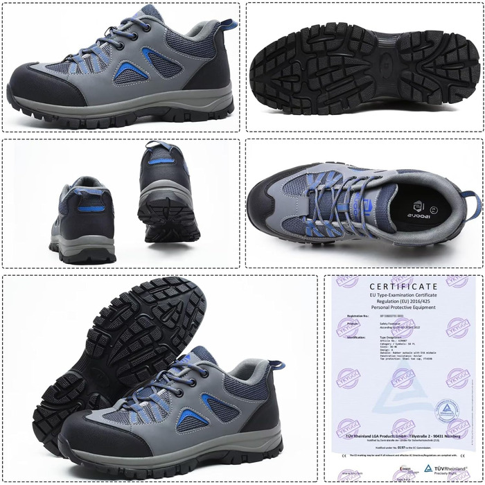 Чоловічі та жіночі робочі черевики-захисники. Легкі, дихаючі, антиковзкі, з металевим підноском. Сірий, синій, 44 EU