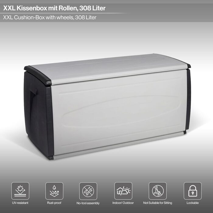 Велика коробка для подушок Kreher XXL 308 л з колесами для тераси, подушок, сидінь, посилок, 120x54x57 см