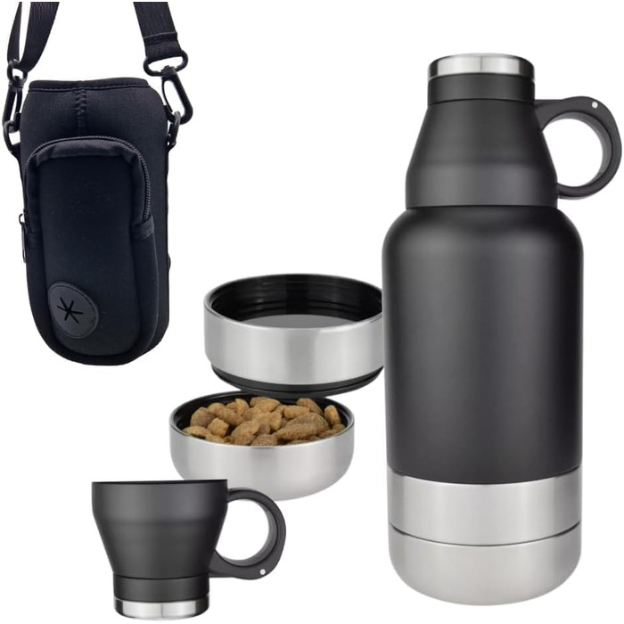 Водяна пляшка для собак TravelBuddy 3-в-1 з мискою та сумкою для перенесення - витоки неможливі, портативна | Поїлка для цуценят та домашніх тварин | Водяні пляшки для собак для подорожей та прогулянок