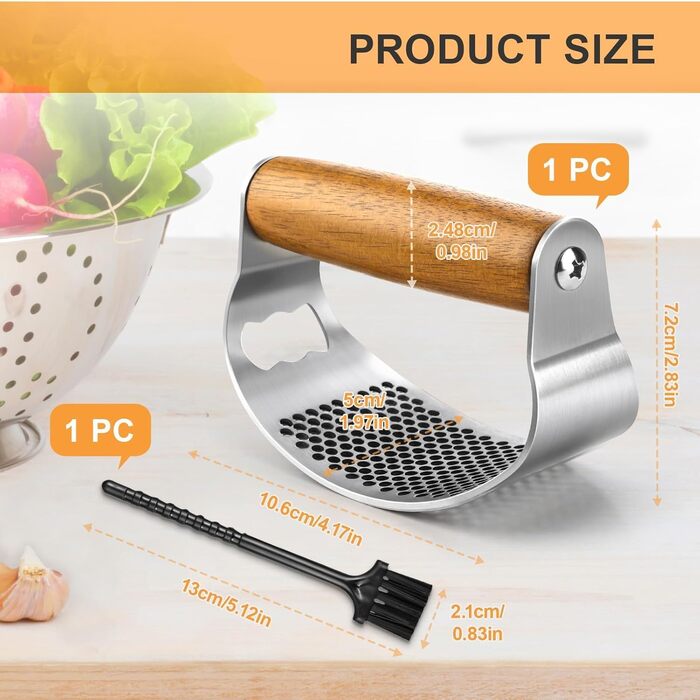 Пресс для часнику з нержавіючої сталі з важелем, дерев'яний ручка, прес для часнику, подрібнювач часнику, кухонний гаджет, легкий у чищенні