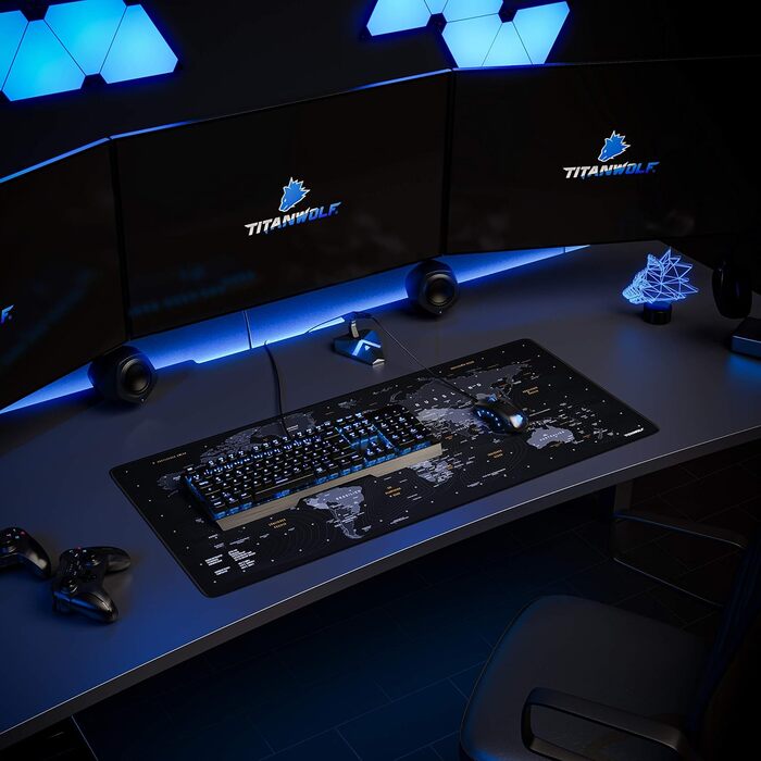 Килимок для миші TITANWOLF XXL Gaming з картою світу, 900x400x3 мм, чорний
