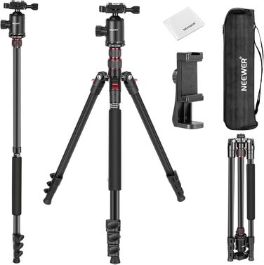 Штатив NEEWER 77' з моноподом: алюмінієвий, для DSLR та смартфонів, з кульковою головкою 360° та QR-пластиною, портативний, витримує до 15,4 кг