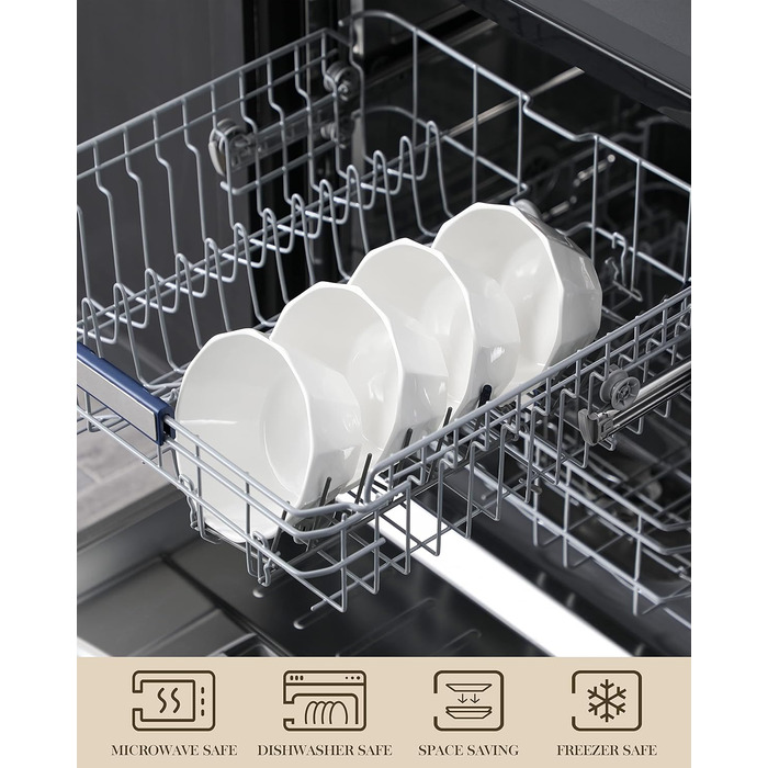 Набір мисок MALACASA Serie Regular (4 шт.) – 800 мл, 1020 мл, кераміка, для мюслі, супу, рамен (білий)