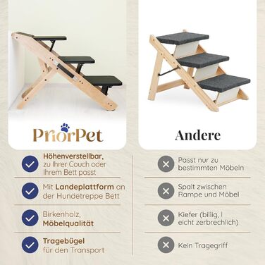 Сходинка для собак на ліжко та диван 2-в-1 - регульована рамка для маленьких собак, легка переносна сходинка з платформою, натуральне дерево