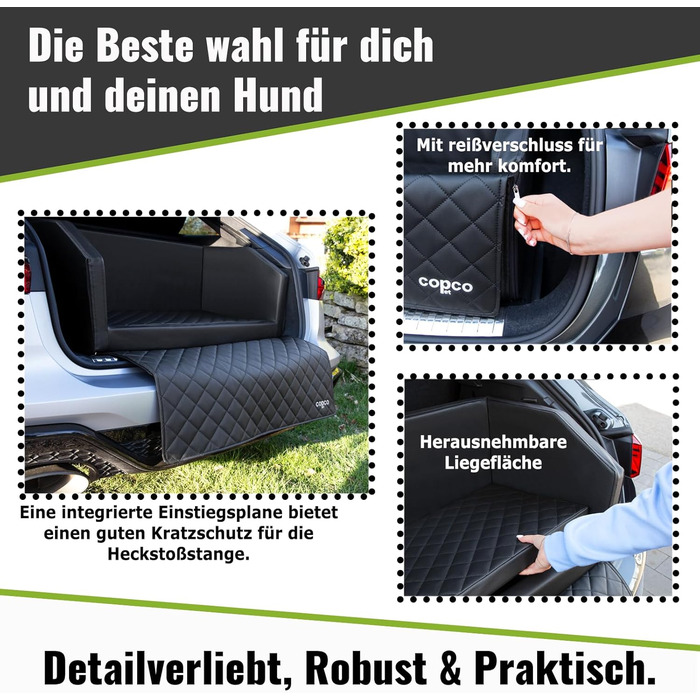 CopcoPet Автомобільне ліжко для собак у багажник, 110x90x38 см, штучна шкіра, захист багажника, водовідштовхувальне, стійке до подряпин, нековзне, міцне з захисним покривалом, чорне, 110 x 90 см