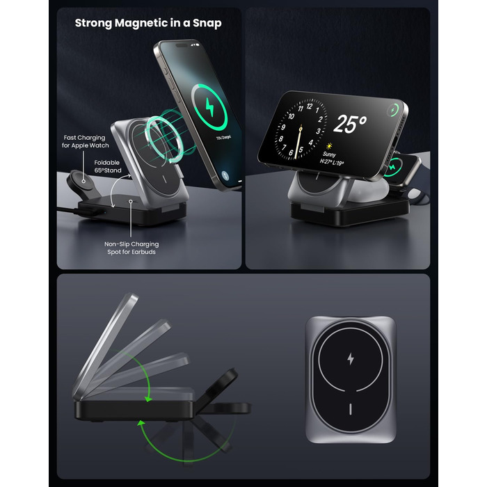 Багатофункціональна бездротова зарядка 3 в 1 з MagSafe для iPhone та Apple Watch, AirPods (білий/чорний)