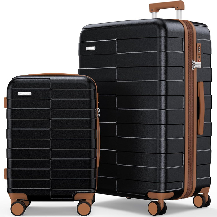 Чемодан VIPbox з жорстким корпусом, 75 см, розширюваний, легкий, полікарбонат, з TSA замком, чорний (M+XL 55+75 см)