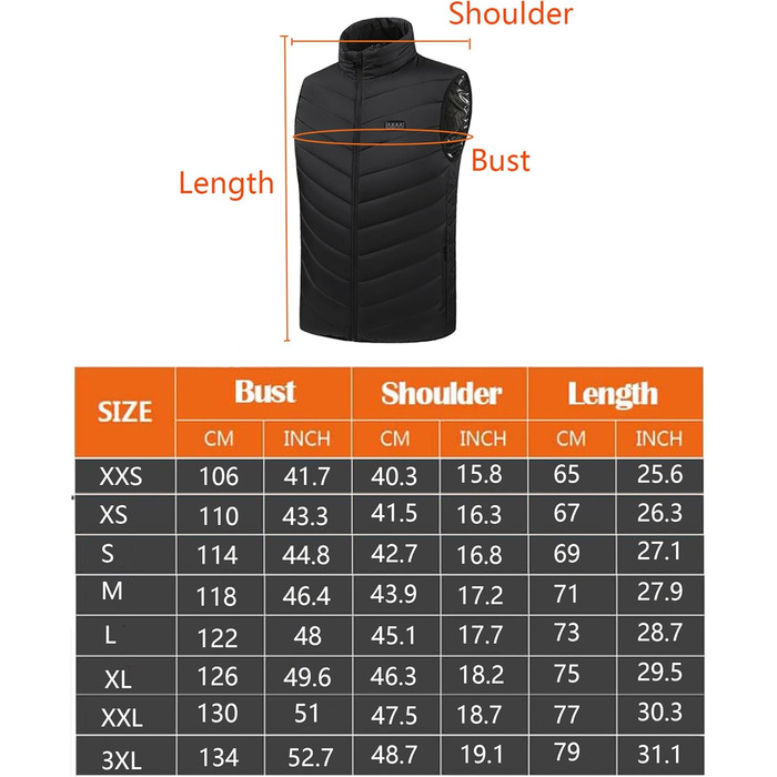 Обогревна жилетка Monave для чоловіків та жінок. Жилетка з підігрівом, 3 режими, для мотоцикла, кемпінгу, катання на лижах, повсякденного носіння та роботи на відкритому повітрі. Чорний колір. (Powerbank не входить до комплекту)