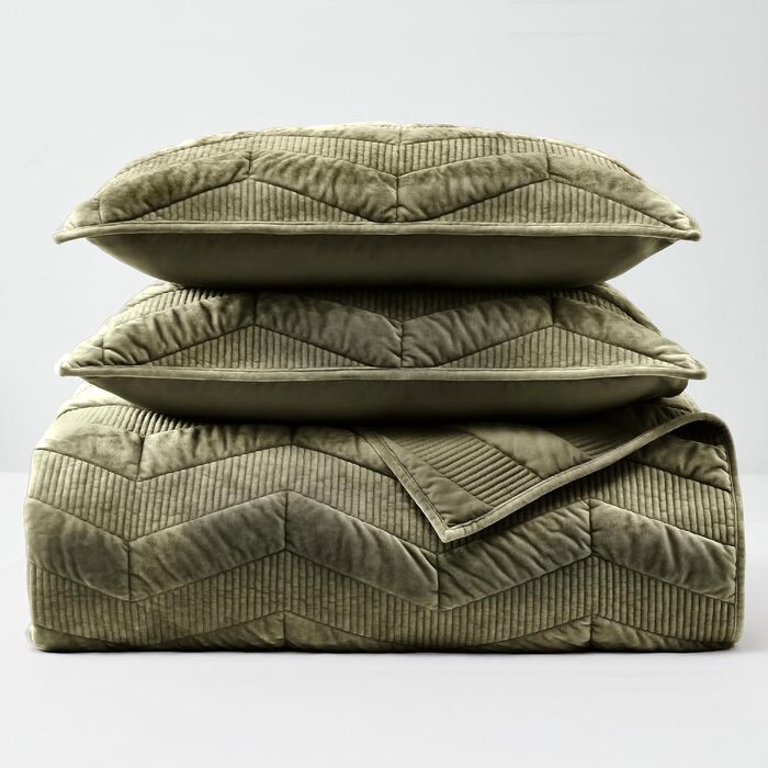 Шовкова стельова ковдра SHALALA King Size, смугаста постільна ковдра, легка шовкова ковдра, розкішна ковдра з велюру та покривало, м'яка, з мікрофібри, для всіх сезонів (світло-тауп) King(270x240 см), Full/Queen(240x240 см), оливковий