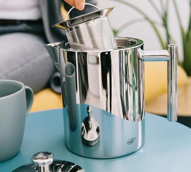 alfi TEA POT 1.40l, Stainless steel insulated pot with tea strainer and tea catcher, single-walled stainless steel, durable thermos pot, ideal as a teapot for loose tea, dishwasher-safe, BPA-free