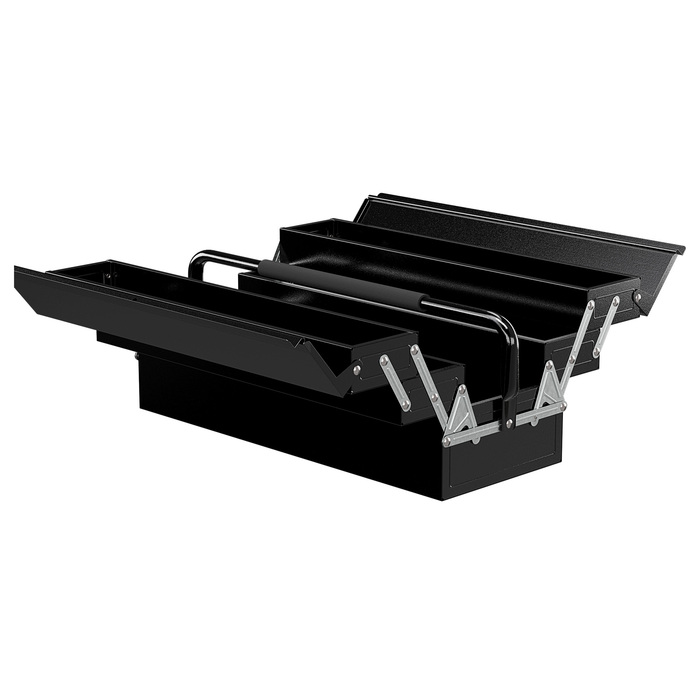 DURHAND Tool Case Tool Box 5 Compartments Folding Steel (SPCC) Black 56 x 20 x 41 cm | Aosom