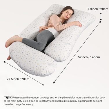 Подушка для вагітних GKXLH – J-подібна подушка для підтримки спини, живота та стегон (сіра з крапками)