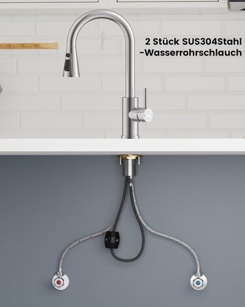 Кухонний змішувач Dayone з висувним виливом, нержавіюча сталь SUS304, високий тиск, для кухні, мікшер, 2 функції, поворотний на 360°, кухонний змішувач (з підключенням до шлангу)