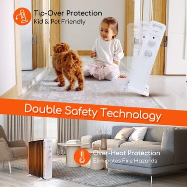 Електричний масляний радіатор Aigostar 2500W з термостатом, 13 ребер, 30м², 3 режими, захист від перекидання та перегріву