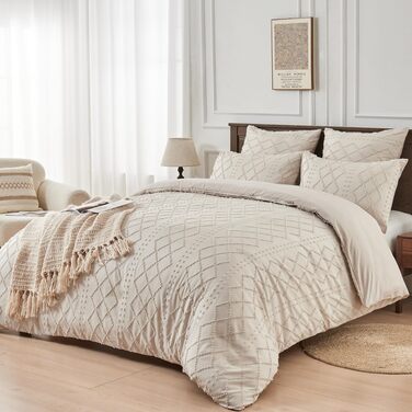 Богемний комплект постільної білизни Boho Beige 135x200: м'яка мікрофібра, геометричний дизайн, комплект 2 шт.