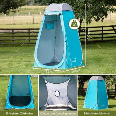 Skandika Pop Up Shower Tent | Changing Tent with 210cm Height, Silver Coated, Privacy Screen, Detachable Floor, Coverable Window with Mosquito Net, Shower Attachment | Toilet Tent