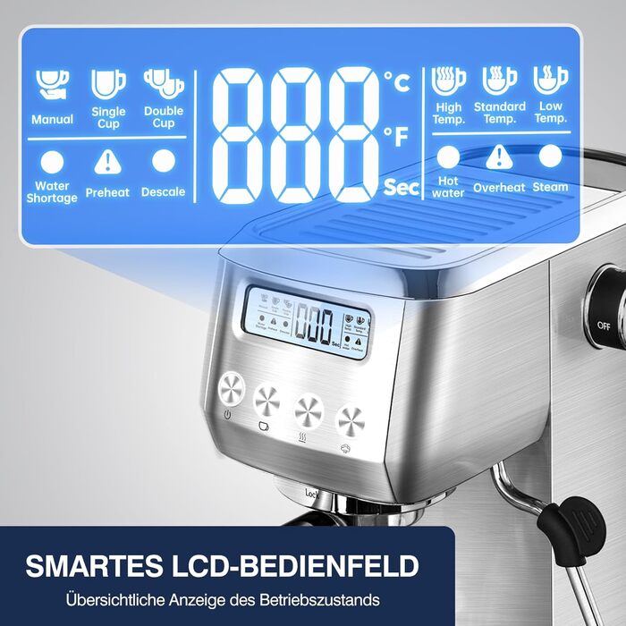 AMZCHEF Espresso Machine 20 Bar | Espresso Machine with Milk Frother | Semi-Automatic Espresso Machine with 2-IN-1 Portafilter for Single and Double Shots | Espresso Machine with Removable Water Tank 1.3 L 1.3L