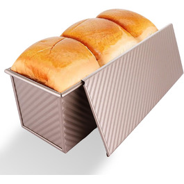 GBACHOOSE Loaf Pan with Lid, Toast Bread Mold, Loaf Form Bread, 1000g Loaf Pan, Loaf Form Baking for Bread, Toast, Pastries, Rolls, Cakes (Gold, 32 x 12 x 11 cm)