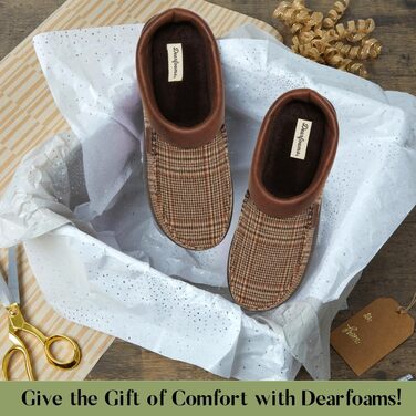 Чоловічі тапочки Dearfoams Brendan, халатні, для дому та вулиці, з піною з пам'яті, широка посадка, в клітинку (44.5/45.5 EU)