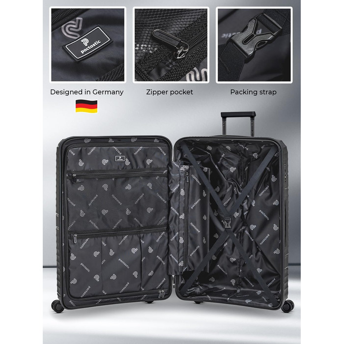 Легкий валіза-тележка з жорстким корпусом, 50 x 32 x 75 см, 103 літри, 3,63 кг, поліпропілен, TSA-замок, набір 3 шт. (темно-сірий металік)