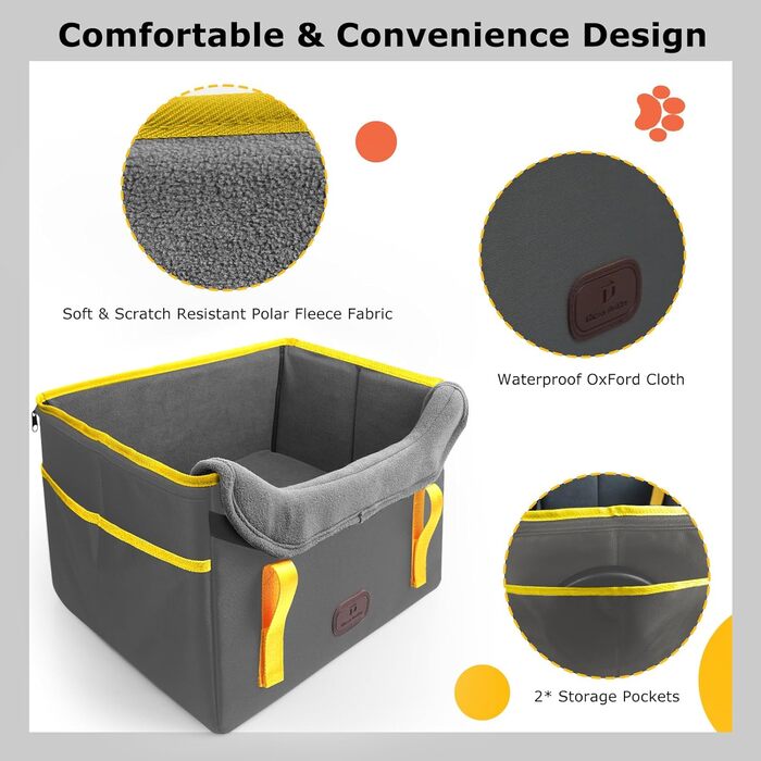 Зручний лежак для собак маленьких порід до 8 кг, стабільний, водовідштовхуючий, складаний з безпечною шлейкою, підходить для передніх та задніх сидінь автомобіля (темно-сірий)