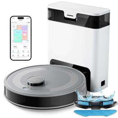 Робот-пилосос LEFANT M2 Pro з автоматичною системою викачування пилу, лазерною навігацією та картографією, індивідуальним налаштуванням, уникненням перешкод, ідеальний для видалення шерсті тварин. Білий/Сірий