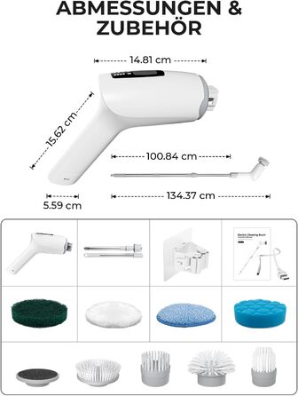 Електрична щітка для прибирання 9 в 1 з набором насадок, 70 хв зарядки, для ванної, плитки, авто, біла