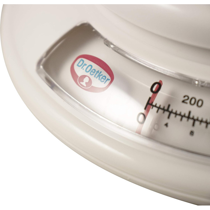 Dr. Oetker 1531 Baking Scale Ø 17 cm, analog kitchen scale (color: white) & measuring and mixing jug 2.2 L, measuring jug with different measuring scales (color: Red/Transparent), quantity: 1 piece