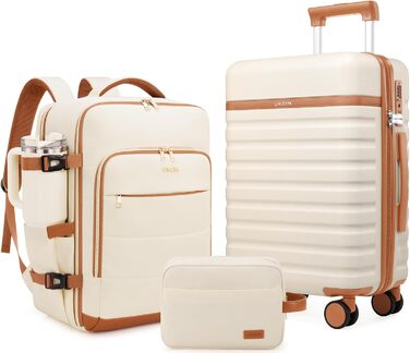 Набір валіз UKEIN 3 шт. з жорсткою PC оболонкою: велика, середня, маленька. Зручний набір валіз для подорожей з TSA замком, спіннерами та рюкзаком для ноутбука. В комплекті: валіза, рюкзак, кульок. Колір: кремовий.