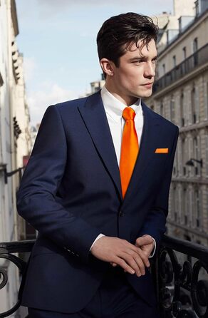 HISDERN Шовкова краватка для чоловіків 160 см, набір з кишеньковим хустинкою, для весілля та бізнесу, елегантний краватка (A1 Помаранчевий)