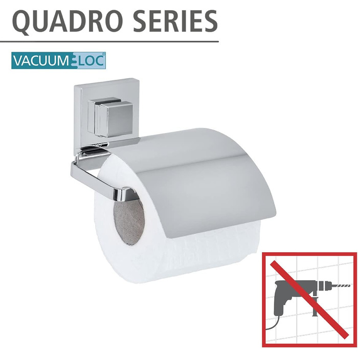 Тримач для туалетного паперу WENKO Quadro з кришкою, нержавіюча сталь, без свердлення, 13 x 11,5 x 14 см