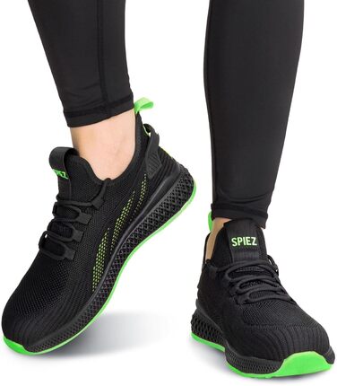 Захисні черевики SPIEZ Unisex з металевим носком, антипрокольні, легкі робочі кросівки для жінок та чоловіків, дихаючі, модні, чорно-зелені, 44 EU