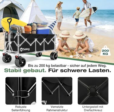 Вагон-тележка Sekey XXXL 300л, чорний. Складна, велика вантажопідйомність 200кг, широкі колеса для бездоріжжя, вантажопідйомність 200 кг.