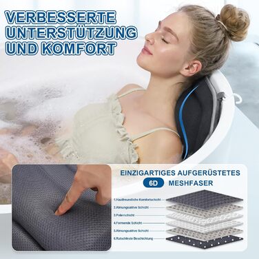 Подушка для ванни Luxus Dicke з м'яким наповнювачем: підтримка голови, шиї та плечей для комфортного розслаблення. Аксесуар для спа, сірий колір.