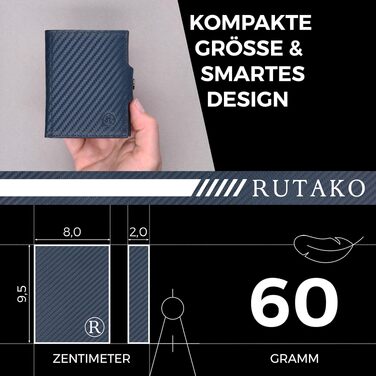 Слім-гаманець RUTAKO з RFID-захистом для чоловіків та жінок, компактний картхолдер з карбону, синій (без монетниці)