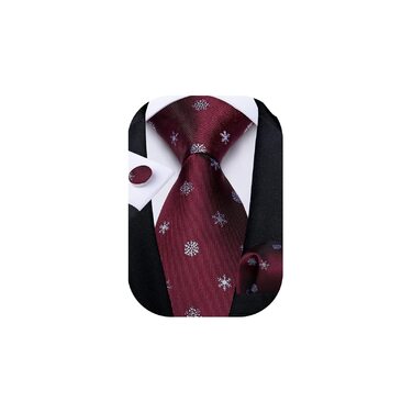 Диванні Шовкові Краваткові Набори для Чоловіків на Різдво з Кишеньковим Квадратом та Застібками для Манжетів (Rot 7836)