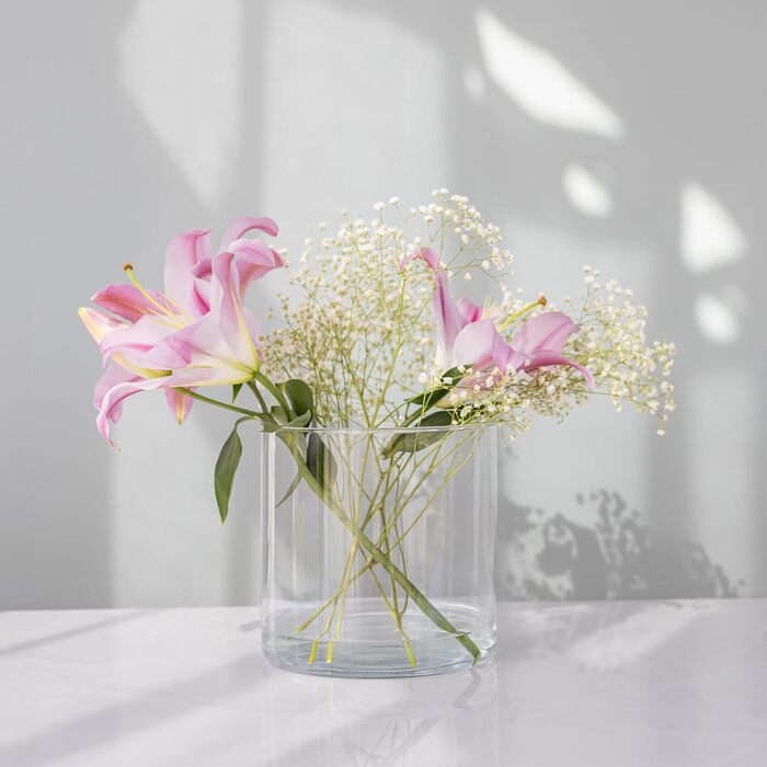 TREND Home Deko-Glass Containers 19 cm Cylinder Vase Flower Vase Candle Holder Stump Candles Candle Holders Glass Vase Floor Vase Large Decoration Wedding Transparent | Ø 19 cm | 4848 ml | Naida