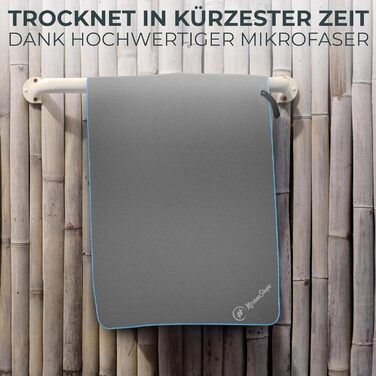 Рушник з мікрофібри NirvanaShape - туристичний, для пляжу, спорту, подорожей, кемпінгу, 50 x 30 см, сірий з блакитним кантом